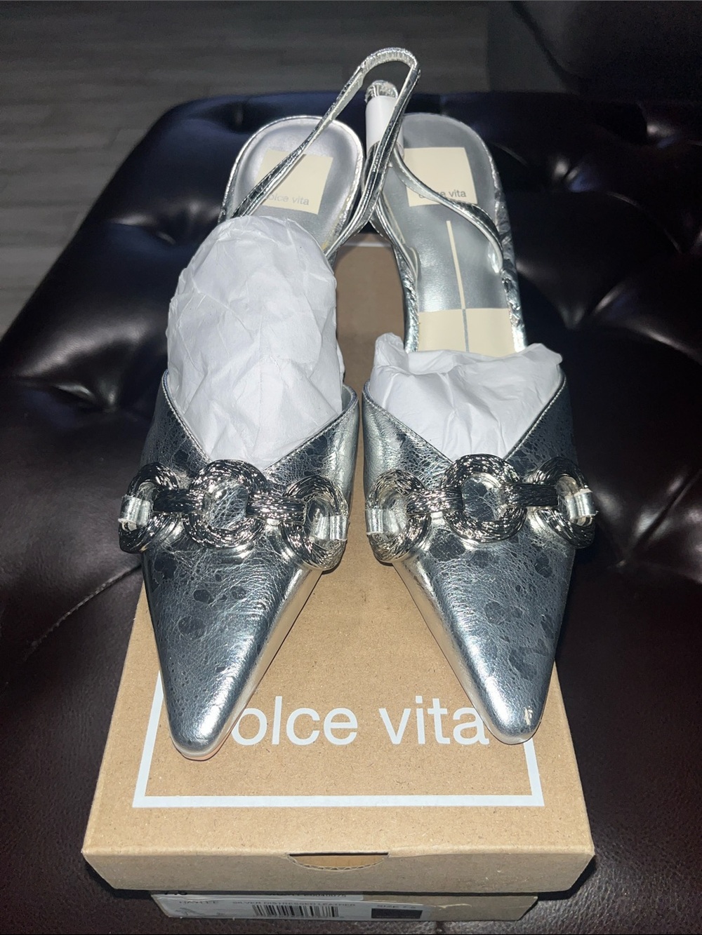 Dolce Vita Haylee Silver Distressed Leather Pointed Slingback